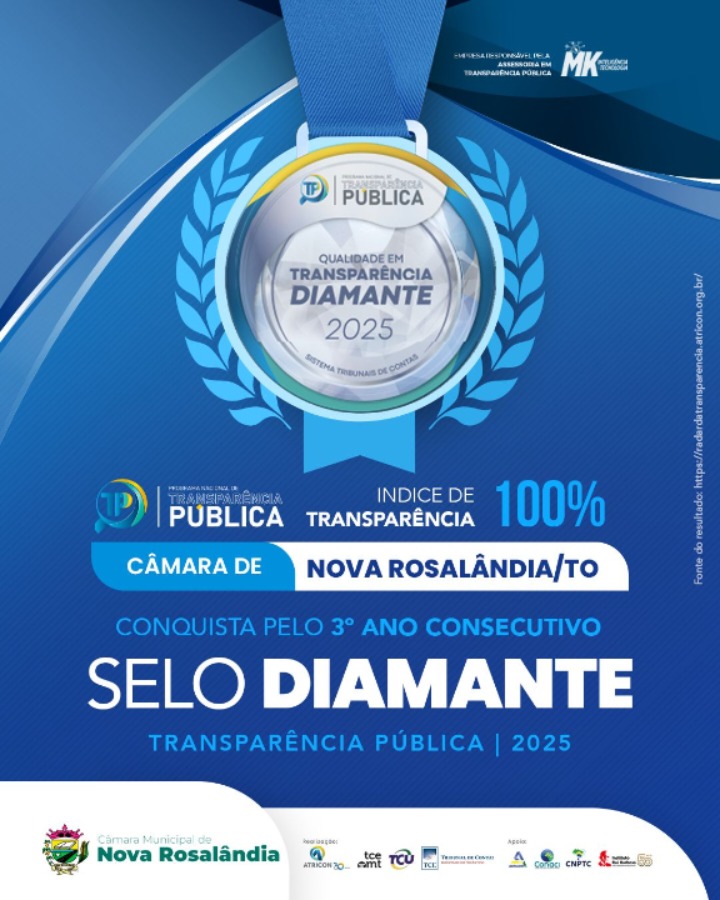Câmara de Dois Irmãos do Tocantins Conquista, Pelo 3º Ano, o Prestigioso Selo Diamante em Transparência Pública