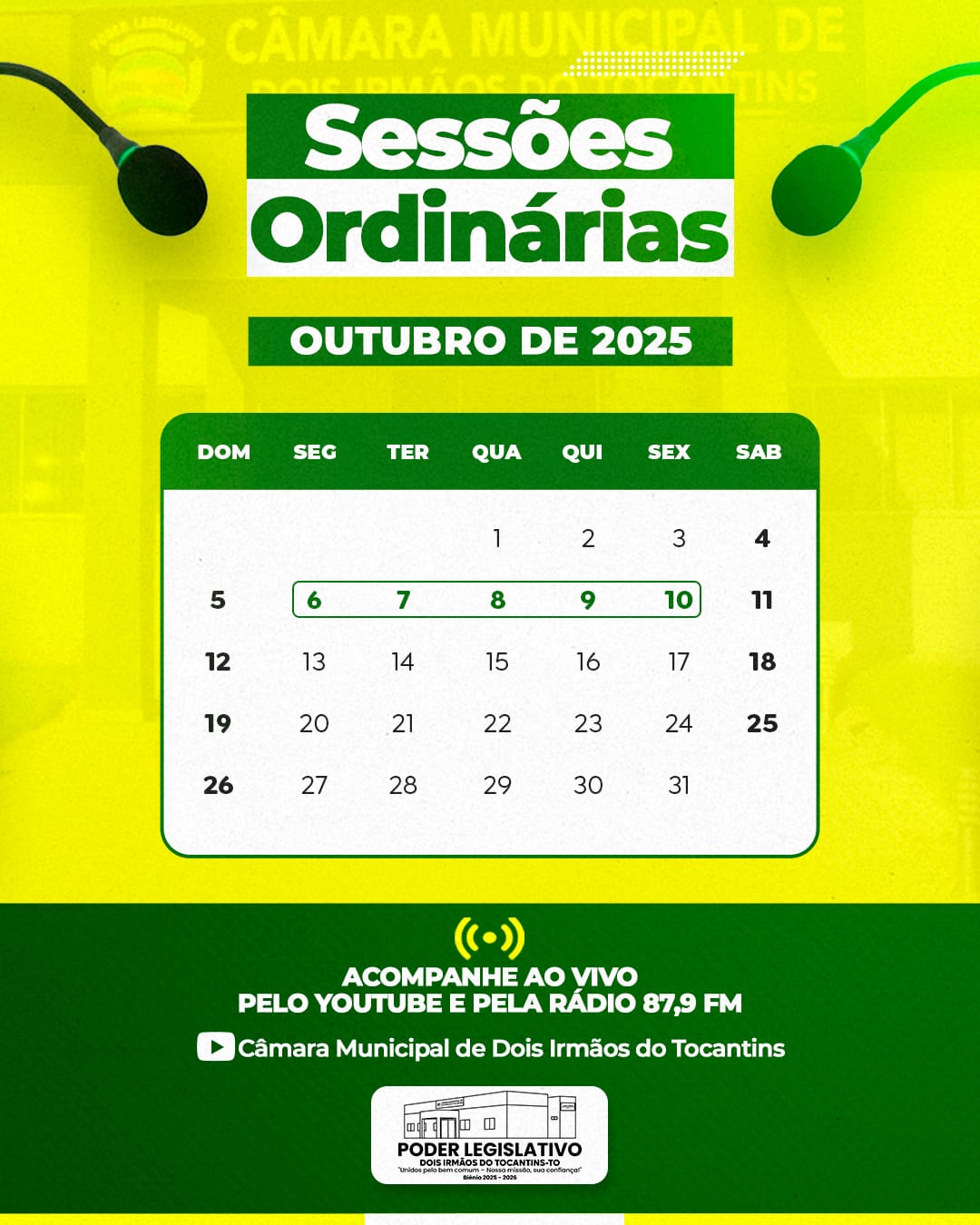 Câmara de Dois Irmãos do Tocantins Convoca Comunidade para Sessões Ordinárias de Outubro 