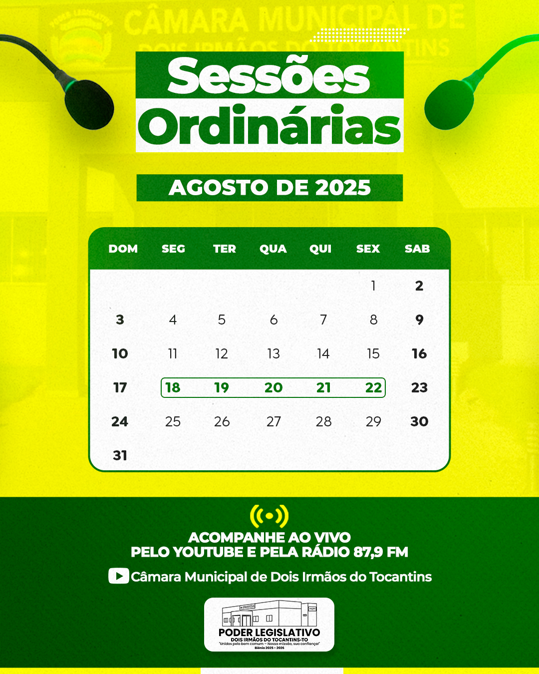 Câmara Municipal de Dois Irmãos anuncia início da Semana de Sessões Ordinárias