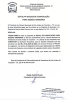 Convite para Sessão Ordinária: Câmara Municipal de Dois Irmãos do Tocantins se reúne para debater temas de interesse público